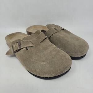 Birkenstock Boston Clogs EU39 US8 Beige Suede Soft Footbed Wide Mules Cozy